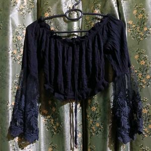 Black Lace Sleeve Crop Top