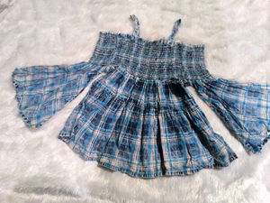 Blue Plaid Off-Shoulder Top