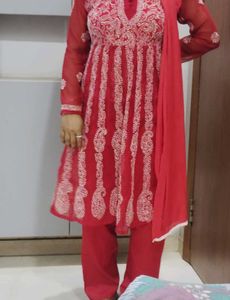 Red Embroidered Anarkali Kurti