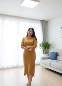 Elegant Mustard Midi Dress