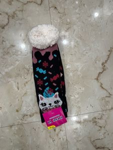 Black Woollen Socks With Furr Inside