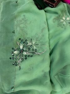 Green Floral Sequins Saree