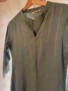 Sea Green Cotton Kurta with Subtle Striped Texture