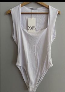 ZARA White Square Neck Bodysuit
