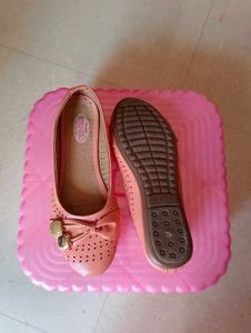 Peach Ballet Flats with Bow Detail