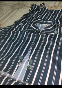 Nagotiable. Navy Blue And White Striped Jumpsuit With Jacket