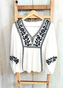 Black Embroidery Work Cotton Top Size-36