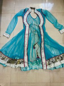 Elegant Teal &amp; Gold Anarkali Suit