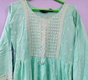 Beautiful Cotton Sea Green Embroidered Kurta