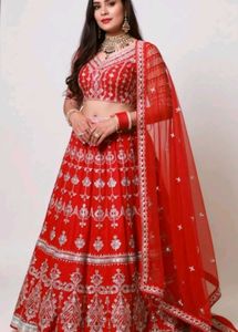 Red Embroidered Lehenga