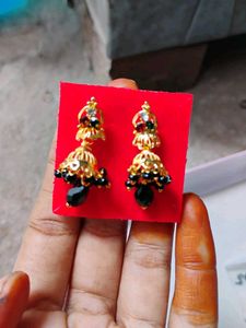 Gold &amp; Black Jhumka Earrings