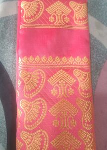 Pink & Gold mekhela sador For  6 To 9 Years Girls