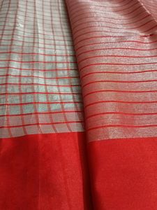 Red and White Checked Saree