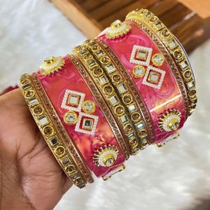 Elegant Pink Bangle Set ( size - 2.4,