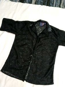 Black Lace Short Sleeve Top