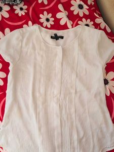 White Pleated Short Sleeve Top