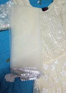 New Partywear Frock / Gown with Duppatta - Cream
