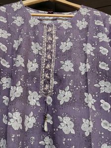 Women purple cotton Floral print Kurta Set