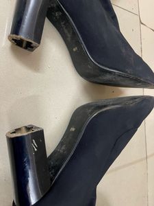 Black Boots Zip Open Block Heels