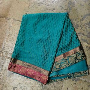 Teal Brocade Saree
