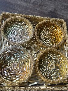 Gold Woven Coaster Set with Tray
