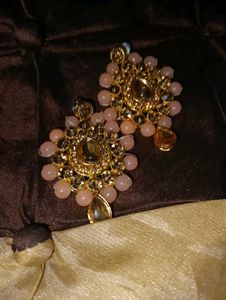 Elegant Peach &amp; Gold Statement Earrings
