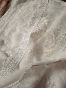White Color Embroided Soft Silk Dupatta
