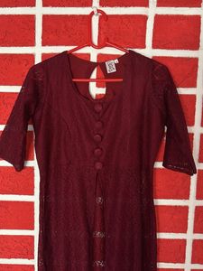 Elegant Maroon Lace Dress