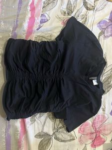 Black Gathered Detail T-Shirt