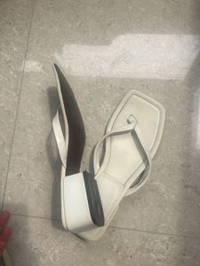 Zara White Thong Heel Sandals