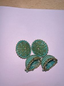 Teal Jhumka Earrings