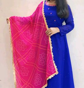 Blue Anarkali With Pink Dupatta ❤️