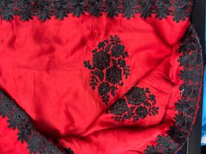 Red & Black Embroidered Fabric