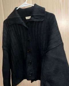 Black Knit Button-Down Cardigan