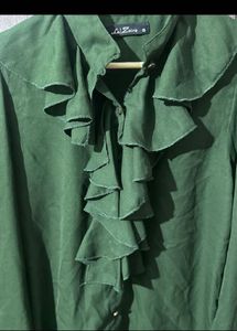 Elegant Green Ruffle Blouse