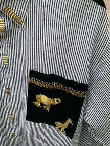 Marquis Brand Striped Animal Print Shirt