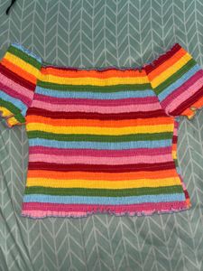 Rainbow Striped Smocked Top