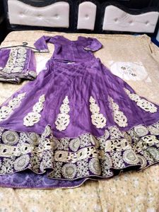 Purple Embroidered Lehenga with large size beautif