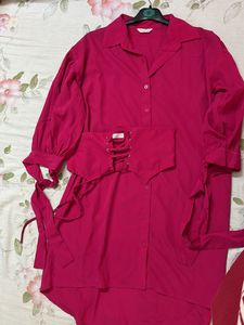 Puff Sleeves Tie Up Dress