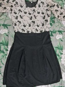 Floral Print Black Skirt Dress