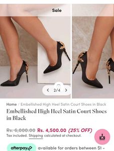 Embellished High Heels Satin Court Heel in Black