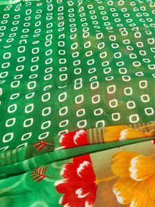 Green Printed Saree With Blouse 🎀🎉
