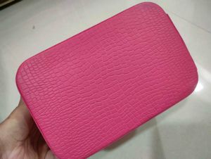Pink Faux Croc Makeup Train Case