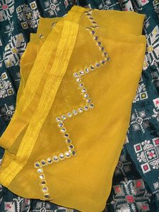 One Piece Gown With Mirror Work Dupatta For Mehndi