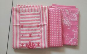 Pink Striped Floral Kurti Fabric
