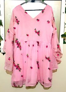 Flower Embroidery Light Pink Dress