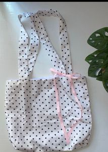 Polka Dot Tote Bag with Ribbon