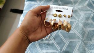12 Pair Gold &amp; Pearl Earring Set