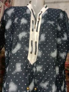 Midnight Blue Tie-Dye Kurti wid Artistic🤍 Embroi.