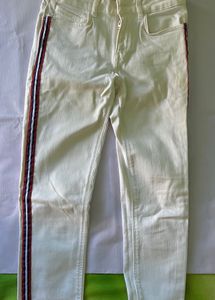 Zara White Jeans with Striped Detail